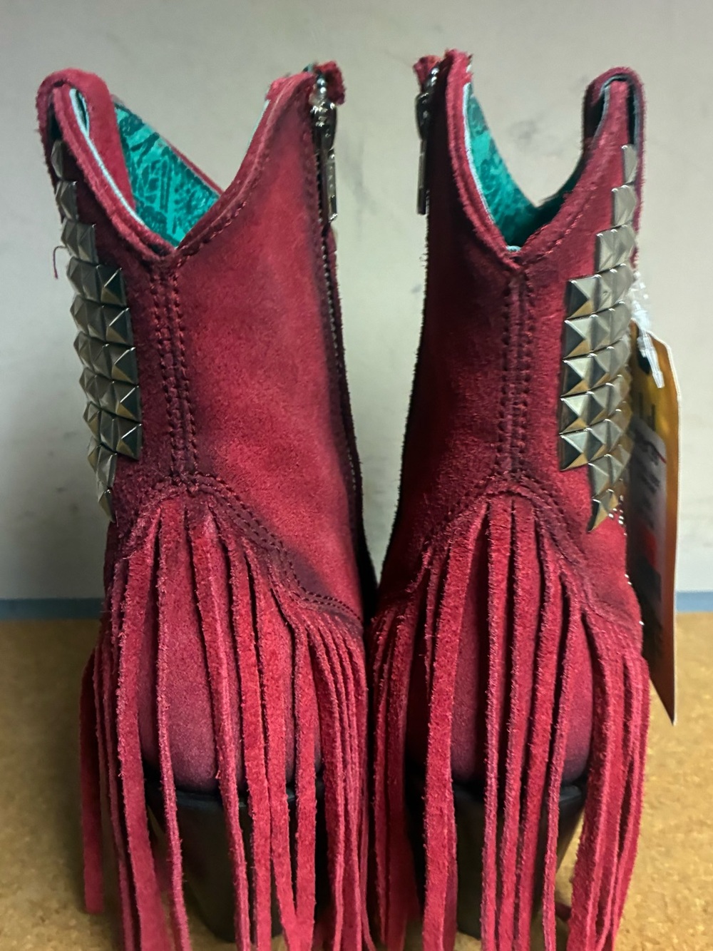 Corral Z5331 Women’s Red Suede Studded Fringe Western Ankle Boots – Size 7.5 - Picture 4 of 7